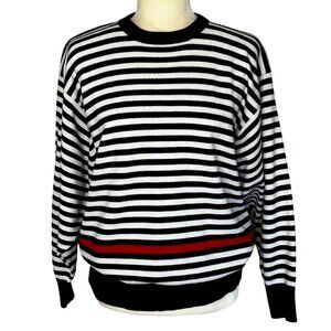 Vintage 80s Black White Stripe Dolman Sweater Oversized Large